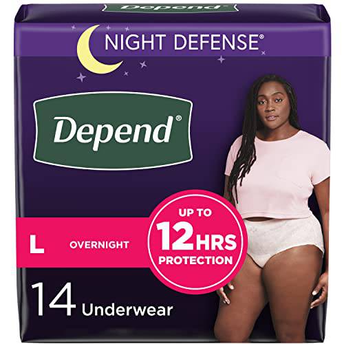 Depend Night Defense Adult Incontinence Underwear for Women, Overnight,  Large, Blush, 14 Count