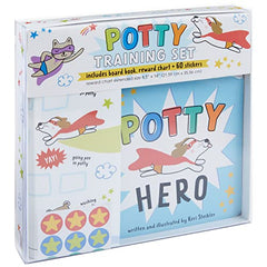 C.R. Gibson BTBB-24938 Hero Board Book, Wall Reward Chart, and Sticker Potty Training Supplies Set for Toddlers, Multicolor, 4pcs