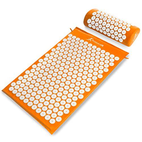 ProSource Acupressure Mat and Pillow Set for Back/Neck Pain Relief and Muscle Relaxation, Orange