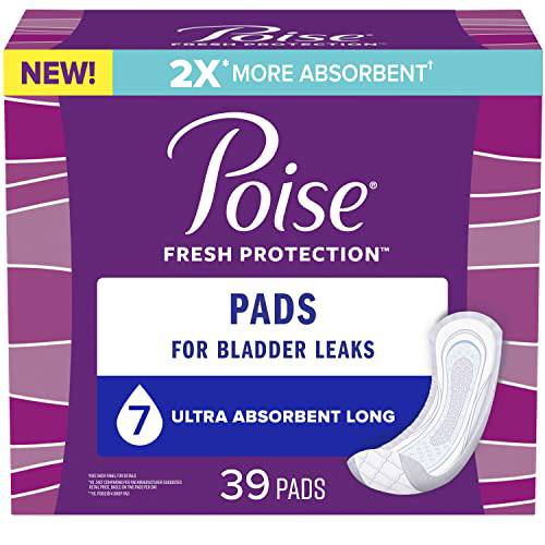 Poise Incontinence Pads for Women/Bladder Leakage Pads/Bladder Control Pads, 7 Drop, Ultra Absorbency, Long Length, 39 Count