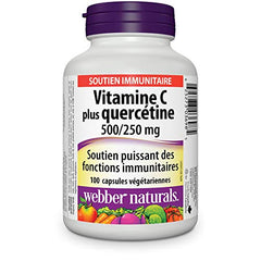 Webber Naturals Vitamin C with Quercetin, 500 mg of Vitamin C and 250 mg of Quercetin Per Pill, 100 Capsules, Immune and Antioxidant Support, Vegan