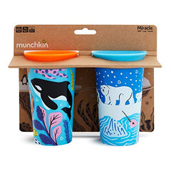 Munchkin Miracle 360˚ Wild Love Sippy Cup, 9 Ounce, 2 Pack, Polar Bear/Orca