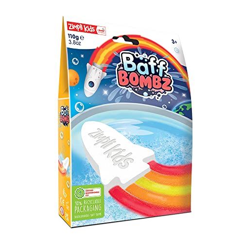 Zimpli Kids Baff Bombz - Rocket, Pack of 1 Bath Bomb! Rocket Shaped with a Colorful Special Effect Surprise! Biodegradable and Vegan Friendly!