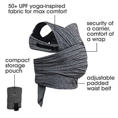Boppy Baby Carrier—ComfyFit Adjust, Heathered Gray, Hybrid Wrap with New Adjustable Arm Straps to Fit More Bodies, 3 Carrying Positions, 0m+ 8-35lbs, Soft Yoga-Inspired Fabric with Storage Pouch