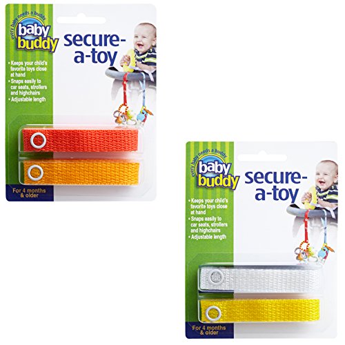 Baby Buddy 4-Count Secure-A-Toy Toy Straps, Orange/Gold/Yellow/White, 4-Pack