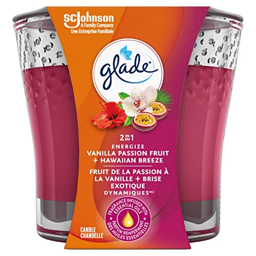 Glade Scented Candle, 2-in-1 Vanilla Passionfruit and Hawaiian Breeze, 1-Wick Candle, Air Freshener Infused with Essential Oils for Home Fragrance, 1 Count