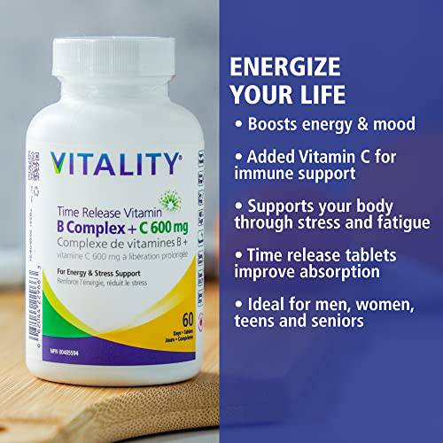 VITALITY Time Release Vitamin B Complex + C 600 mg | 60 Tablets (60 Days)