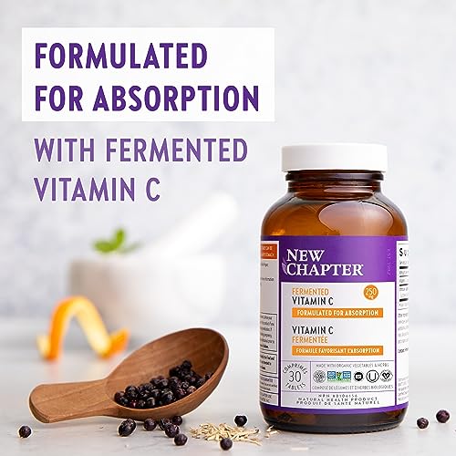 New Chapter Vitamin C + Elderberry With Fermented Vitamin C/Whole-Food Herbs + Collagen Protection, 30 Count (Pack of 1)