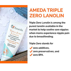 Ameda Triple Zero Lanolin Nipple Cream | Moisturizing Body Cream for Sore Nipples from Breast Feeding (35 gram) | 100% Natural Lanolin