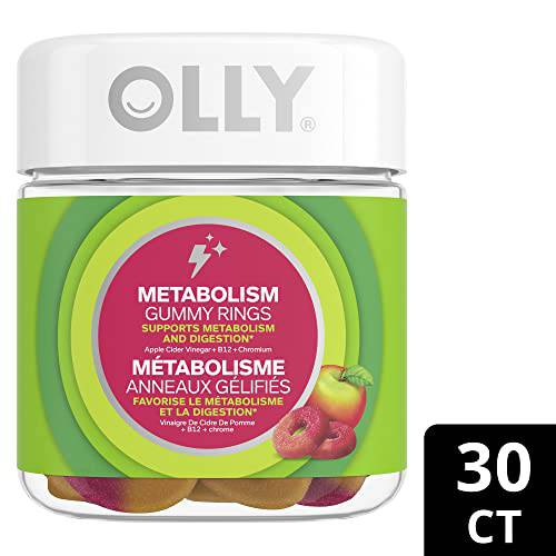 OLLY Metabolism Gummy Rings supports metabolism and digestion* Snappy Apple with apple cider vinegar, vitamin B12 & chromium 30 gummies, 30 count (Pack of 1)