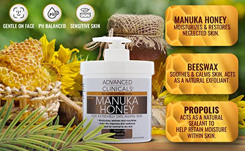 Advanced Clinicals Manuka Honey Cream Face & Body Anti Aging Moisturizing Skin Care Lotion, Intense Firming & Hydrating Moisturizer Skincare Balm For Dry Skin, Age Spots & Sun Damaged Skin, 16 Ounce