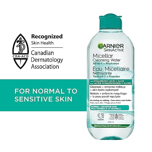 Garnier Micellar Cleansing Water, All-In One Hydrating and Replumping Makeup Remover + Face Cleanser with Hyaluronic Acid & Aloe, Hypoallergenic, Normal to Sensitive Skin, 700 mL
