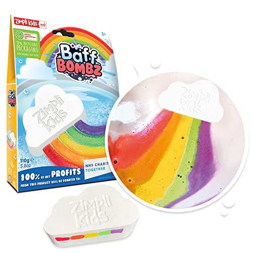 Zimpli Kids Baff Bombz - Rainbow Cloud, Pack of 1 Bath Bomb! Cloud Shaped with a Rainbow Surprise! Biodegradable and Vegan Friendly!