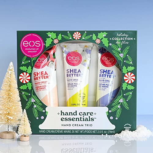 eos Holiday Collection, Hand Care Essentials, Hand Cream Trio- Coconut, Vanilla Cashmere, and Lavender, 24-Hour Hydration, 2.5 oz, 3-Pack