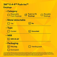 3M E-A-R Push-Ins Uncorded Earplugs 318-1000