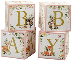Kate Aspen Pink Woodland, One Size, Baby Boxes with Letters For Baby Shower Decoration