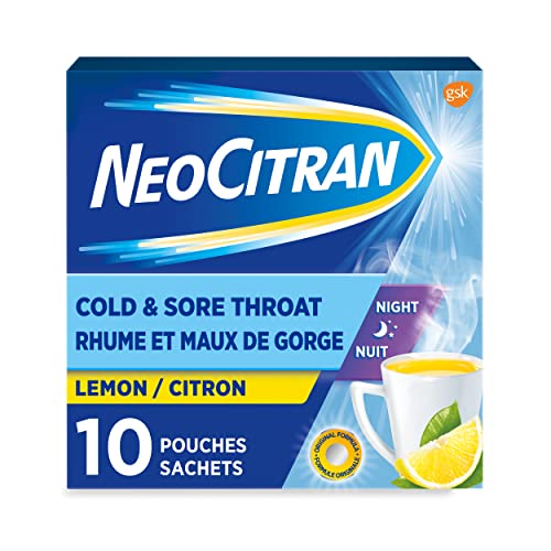 NeoCitran Cold & Sore Throat for Nighttime Relief, Lemon, 10 Count