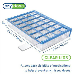 Ezy Dose Weekly (7-Day) Pill Organizer, Vitamin and Medicine Box, Small Compartments with Easy Fill Tray, 4 Times a Day, Clear Lids