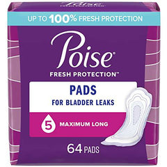 Poise Postpartum Incontinence Pads, Maximum Absorbency, Long, 64 Count