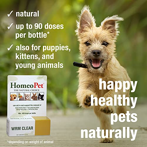 HomeoPet WRM Clear, Natural Worm Treatment for Dogs, Cats, and More, 15 Milliliters