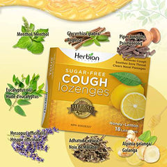 Herbion Naturals Sugar-Free Cough Lozenges with Natural Honey-Lemon Flavour, 18 Lozenges - Relieves Cough, Clears Nasal Congestion, Soothes Sore Throat; For Adults and Children 12 years and above