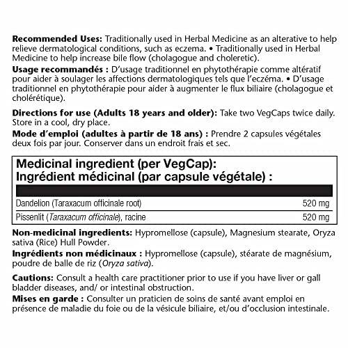 Solaray – Dandelion Root, 520mg | Liver Function, Kidneys, Digestion & Water Balance Support | Taraxacum Officinale, Whole Root | Dietary Supplement | Non-GMO, Vegan, Lab Verified | 180 VegCaps