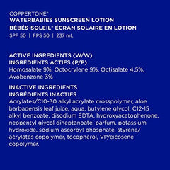 Coppertone Waterbabies Sunscreen Lotion Spf 50, Water Resistant Sun Protection for Babies, Gentle Sunscreen Face and Body Lotion for Baby, 237 ml.