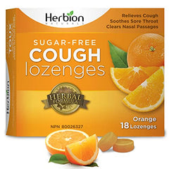 Herbion Naturals Sugar-Free Cough Lozenges with Natural Orange Flavour, 18 Lozenges - Relieves Cough, Clears Nasal Congestion, Soothes Sore Throat; For Adults and Children 12 years and above, 18 Count (Pack of 1)