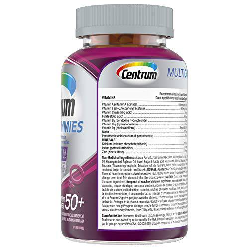 Centrum Women 50 Plus MultiGummies, Multivitamins/Minerals Gummies for Women 50+, Cherry, Berry, and Orange Flavours, 120 Gummies (Packaging May Vary)