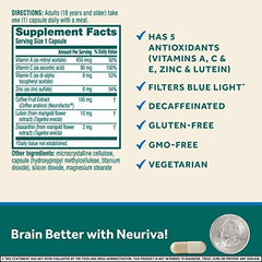 NEURIVA Brain + Eye Supplement for Memory, Focus & Concentration with Lutein & Vitamins A C E and Zinc for Eye Health & Zeaxanthin to Filter Blue Light, 30ct Capsules