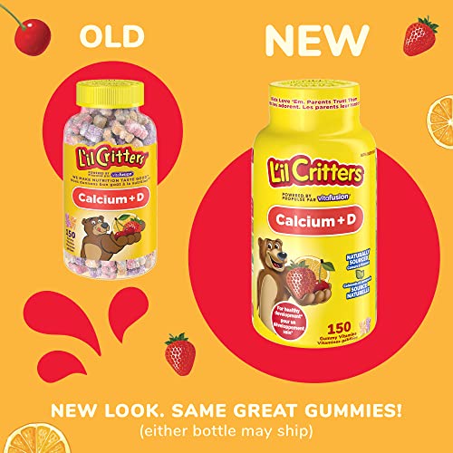L'il Critters Calcium + D Kids Vitamin Gummies, for healthy development, Naturally Sourced Colors & 3 Delicious Flavors, 150 Count (2.5 Month Supply)