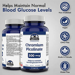 Chromium Picolinate 500mcg, 150 Caps - Glucose and Blood Sugar Support Supplement - Muscle Mass and Metabolism Support - An alternative to berberine - 3rd Party Tested - Formulated & Made in Canada