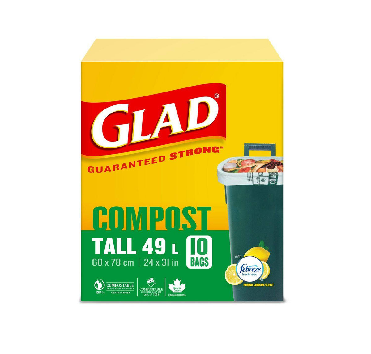 Glad® 100% Compostable OdourShield®  Easy-Tie®  Bags- Tall - Zecoya