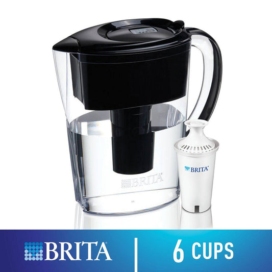 Brita Small 6 Cup Water Filter Pitcher with 1 Standard Filter, BPA Free – Space Saver, Black - Zecoya