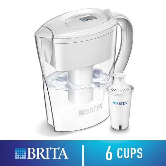 Brita® Small 6 Cup Water Filter Pitcher with 1 Standard Filter, BPA Free, Space Saver, White - Zecoya