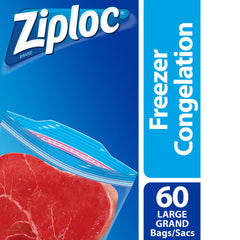 Ziploc Large Food Storage Freezer Bags, Grip 'n Seal Technology for Easier Grip, Open, and Close, 60 Count - Zecoya