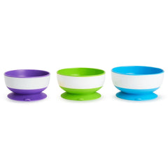 Munchkin Stay Put Suction Bowl, Includes Strong Suction Base and Quick-Release Tabs, Microwave Safe and BPA-Free, 3 Pack