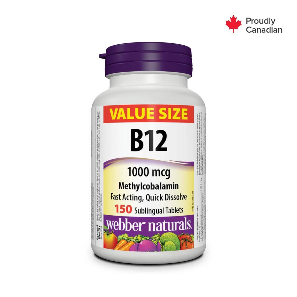 Webber Naturals® Vitamin B12 Methylcobalamin 1000 mcg Sublingual Tablets - Zecoya