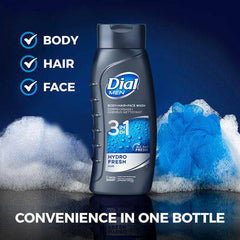 Dial for Men 3-in-1 Hydro Fresh Body+Hair+Face Wash, 473mL - Zecoya