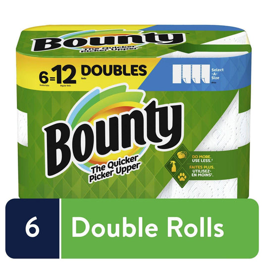 Bounty Select-A-Size Paper Towels, White, 6 Double Rolls = 12 Regular Rolls - Zecoya