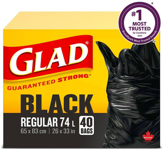 Glad Black Garbage Bags - Regular 74 Litres - 40 Trash Bags - Zecoya