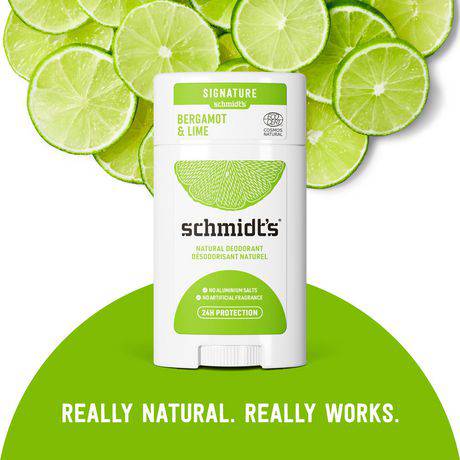 Schmidt's Natural Deodorant Stick for 24 Hour Odour Protection Bergamot + Lime With No Aluminum Salts 75 g - Zecoya