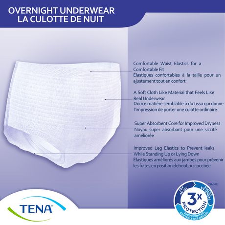 TENA Incontinence Underwear, Overnight Absorbency, Medium, 12 Count, white  : : Health & Personal Care