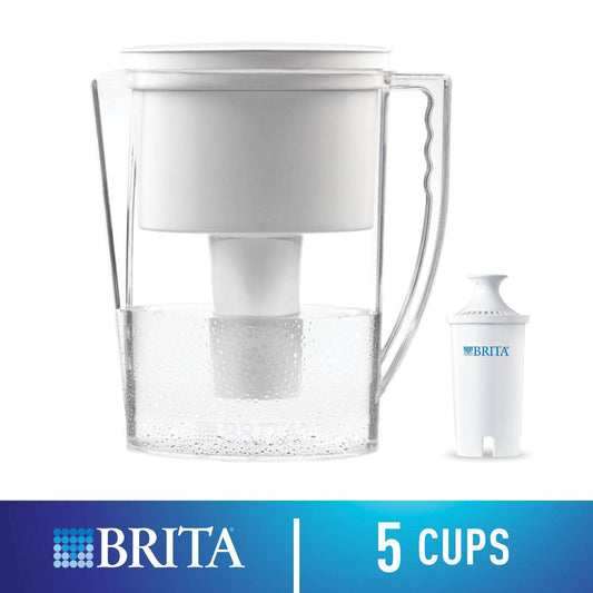 Brita® Small 5 Cup Water Filter Pitcher with 1 Standard Filter, BPA Free, Metro, White - Zecoya