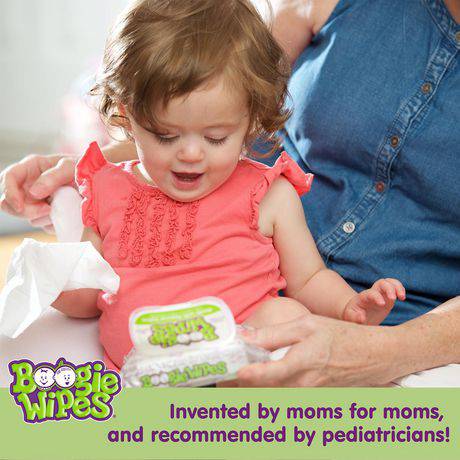 Boogie Wipes Gentle Saline Nose Wipes for stuffy noses - Unscented, 90 Count - Zecoya