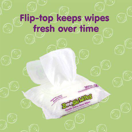 Boogie Wipes Gentle Saline Nose Wipes for stuffy noses - Unscented, 90 Count - Zecoya