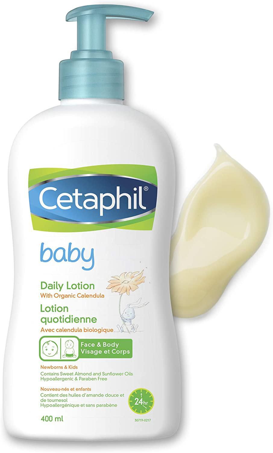 Cetaphil Baby Daily Lotion with Organic Calendula | 24hr Hydration | Hypoallergenic and Pediatrician Recommended | 400ml with Pump
