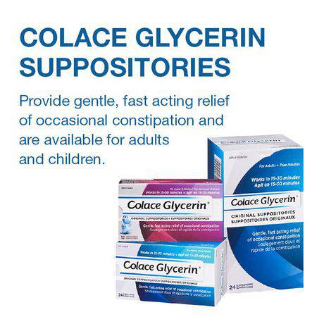 Colace Glycerin Suppositories - Adult | Gentle Fast Acting Relief of Occasional Constipation - Zecoya