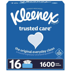 Kleenex® Trusted Care Everyday Facial Tissues, 16 Flat Boxes (1,600 Total Tissues) - Zecoya