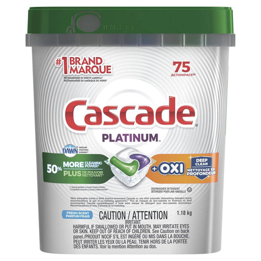 Cascade Platinum ActionPacs + Oxi, Dishwasher Detergent,  Fresh Scent - Zecoya